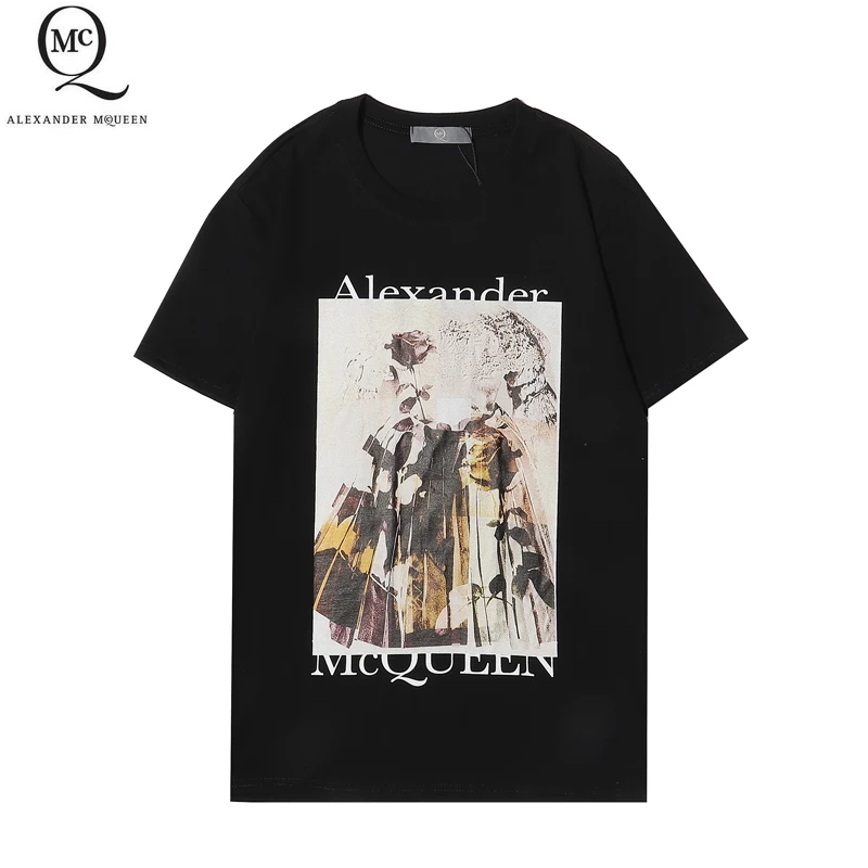 

New Unisex MCQUEEN Printed Fashionable Round Neck Short Sleeve All-match Casual Simple T-shirt