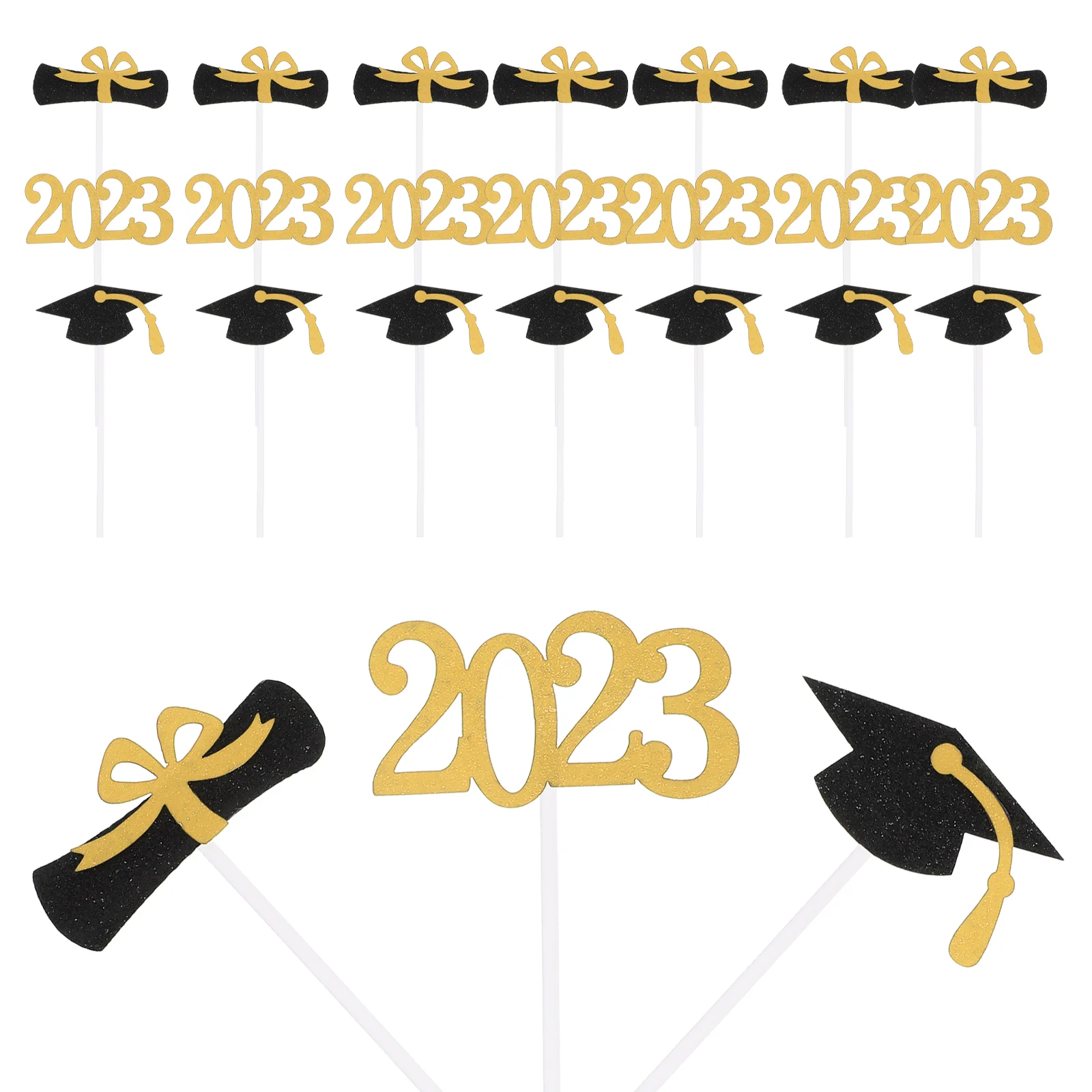 

24pcs For 2023 Graduation Glitter Decorative Graduation Congrats Pick Dessert Picks Grad Cupcake Topper Grad Cake Decorations