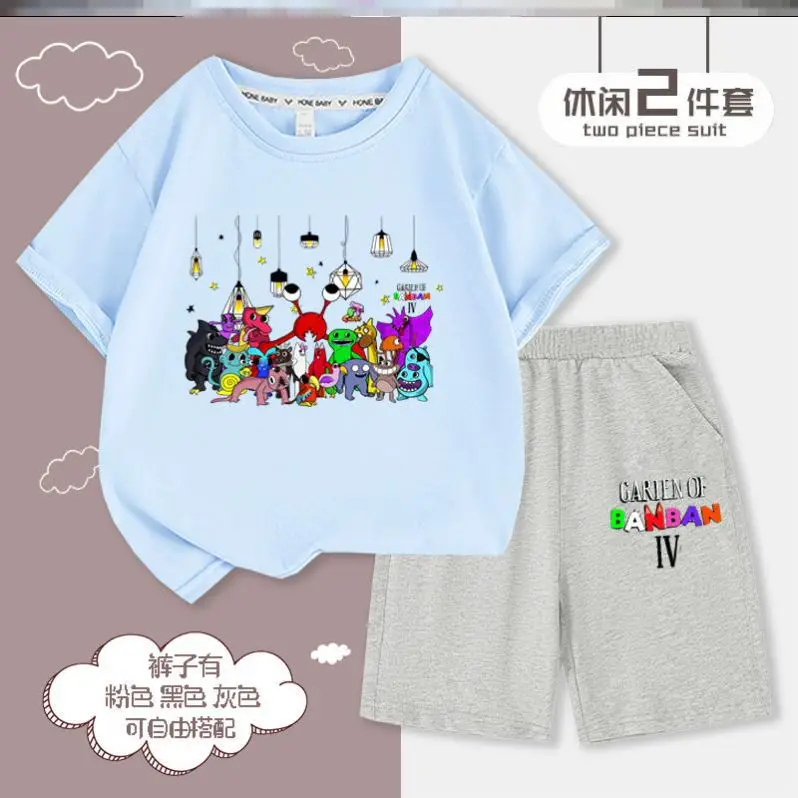 

Garten of Banban Children's Kindergarten Suit Short-sleeved T-shirt Shorts Class Garden Fashion Peripheral Two Pieces