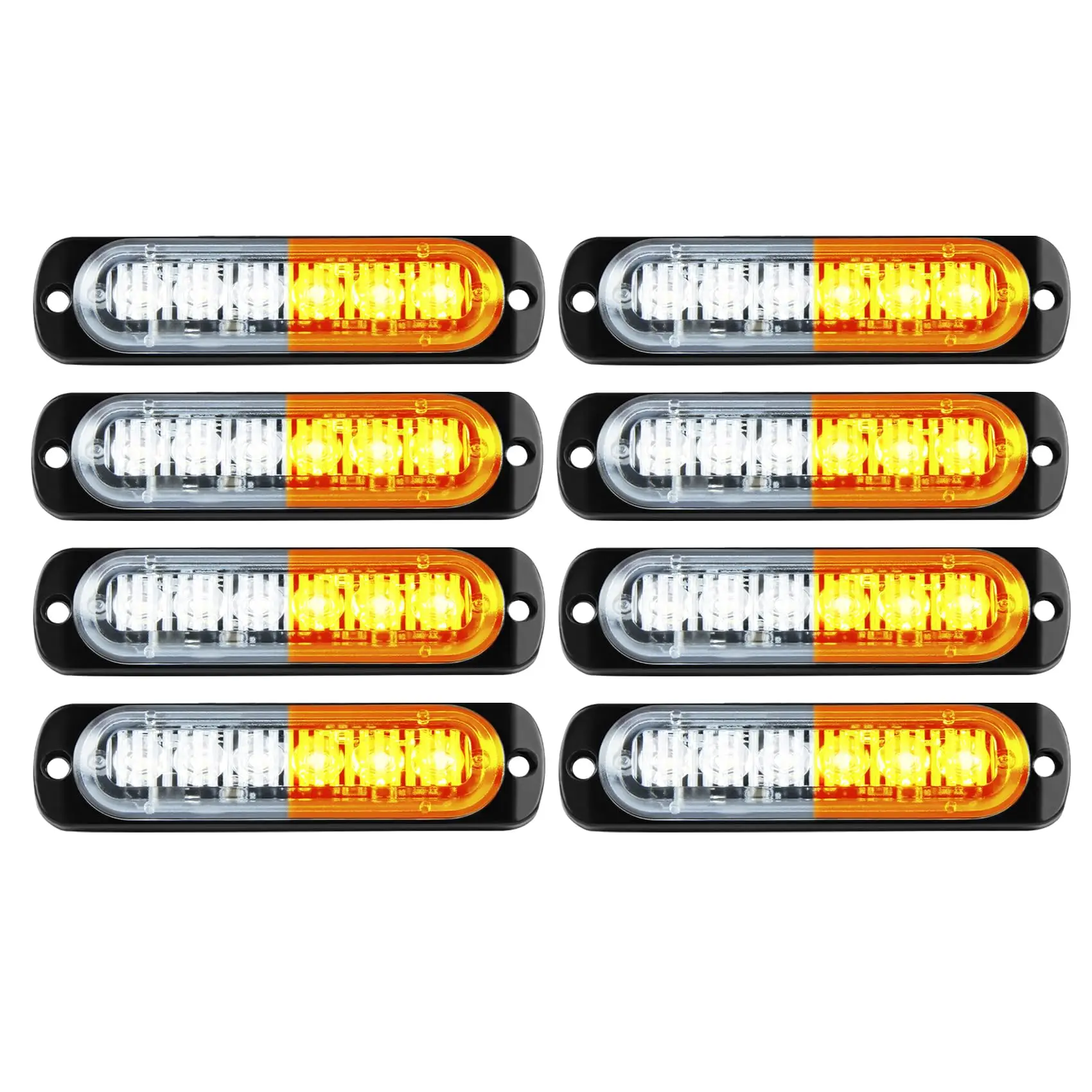 

8pcs 6 LED Yellow Strobe Emergency Light Bar Surface Mount Ultra Thin Grille lights Bright Warning Hazard Flashing Lights 12-24V