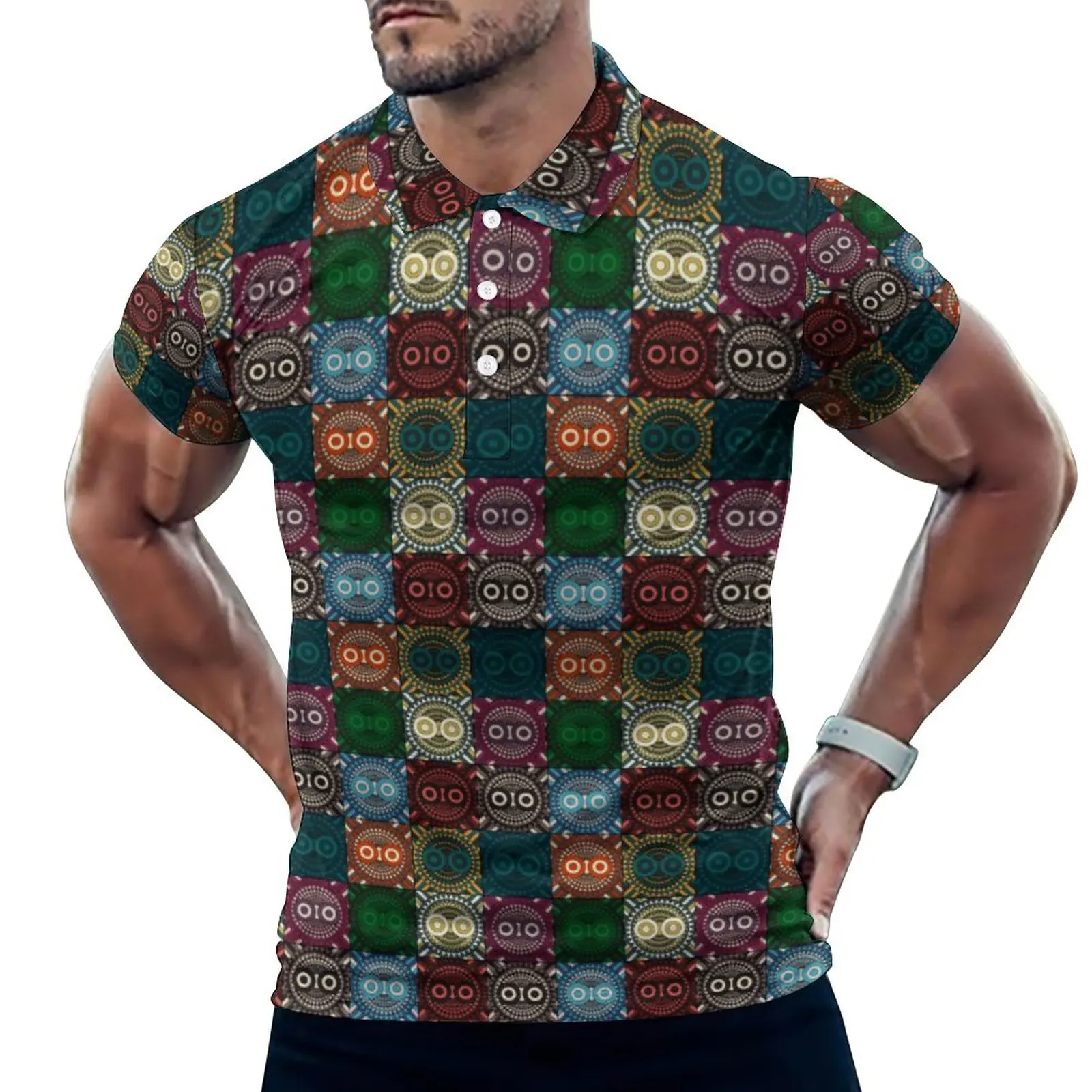 

Рубашка-поло мужская с геометрическим рисунком совы, забавный Повседневный Топ с животным принтом, забавный воротник, одежда оверсайз с коротким рукавом, на лето