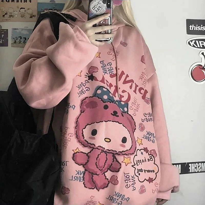 

HOUZHOU Anime Hoodie Women Autumn Kawaii Fashion Sweatshirt Women Korean Long Sleeve Print Tops Vintage Oversized Cute Hoodie