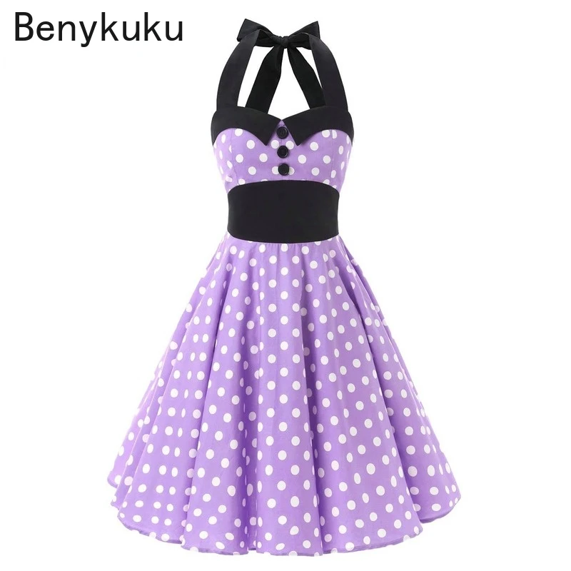 Женское винтажное платье ретро без рукавов розовое вечерние в горошек с лямкой
