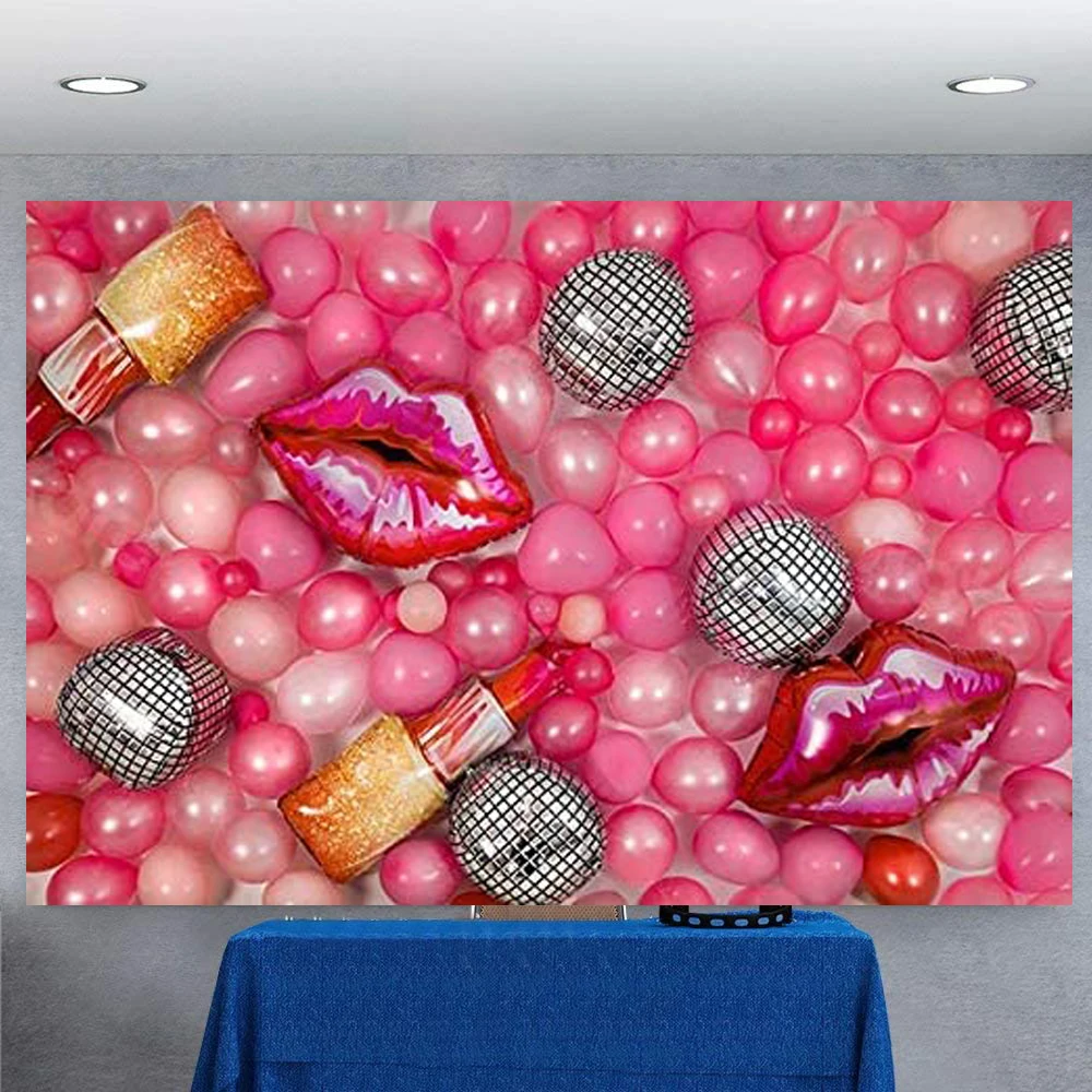 

Girls Birthday Photography Background Pink Balloons Kiss Backdrop Baby Shower Photo Studio Props For Party Decortion Poster
