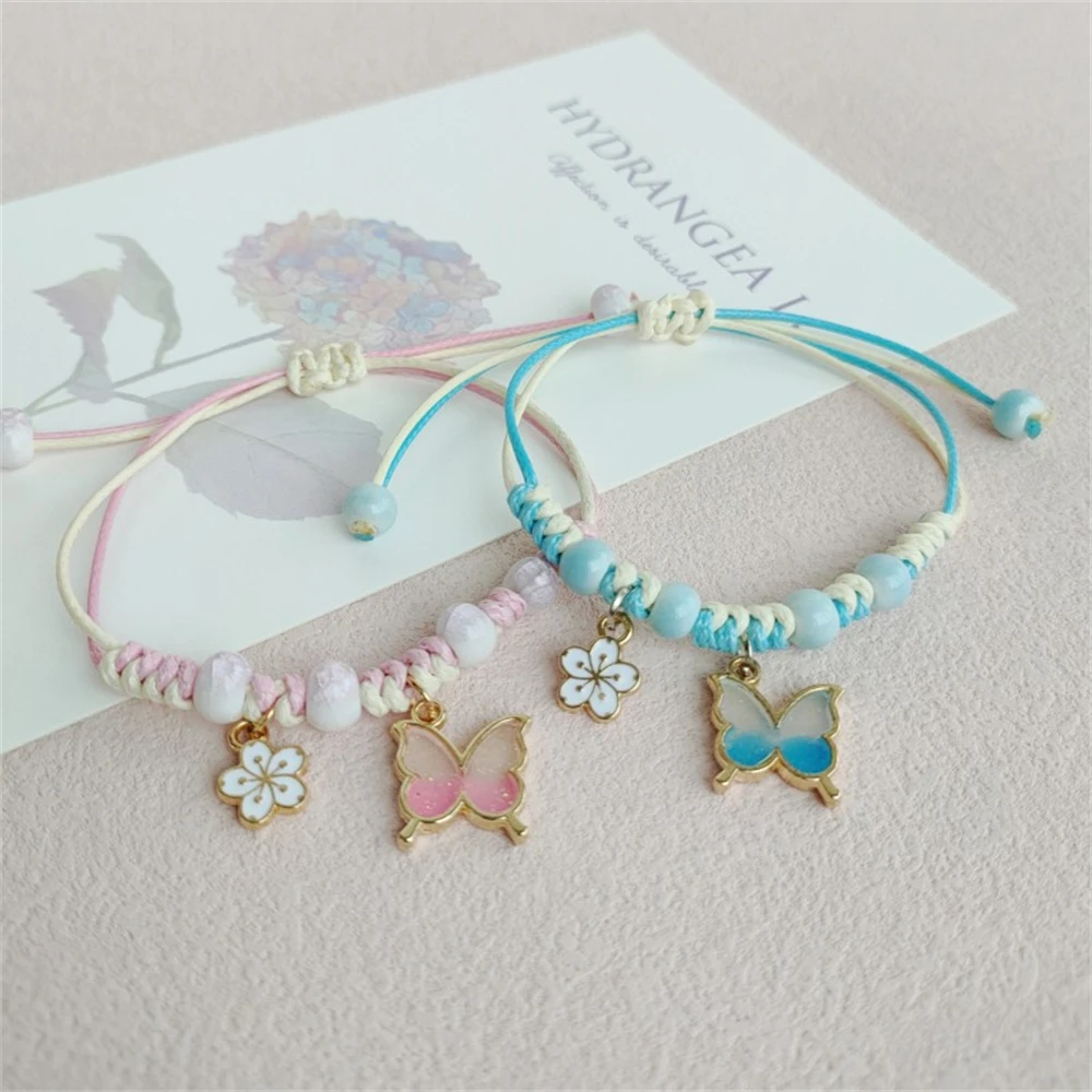 Регулируемый плетеный веревочный браслет ручной работы с бабочками модный