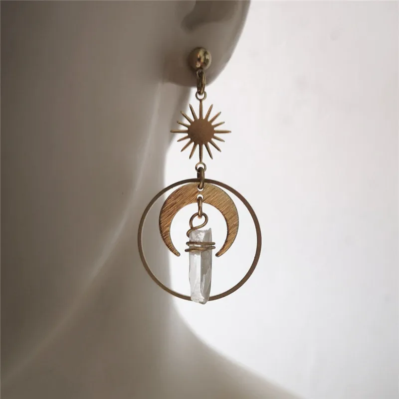 Серьги Полумесяца Фаза Небесного Взрыва Естественных Кристаллов Boho