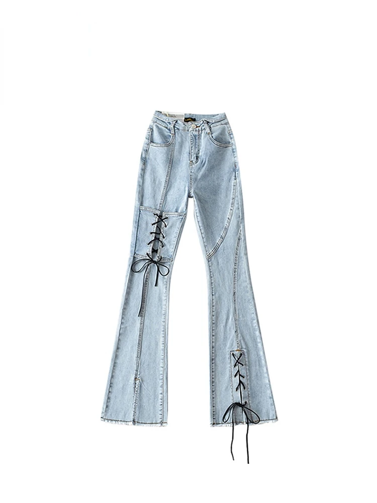 

Flare Jeans Hight Waist Strappy Cross Jeans Women 2023 Fashion Denim Pants Bottom Harajuku Streetwear Boyfriend Style Trousers