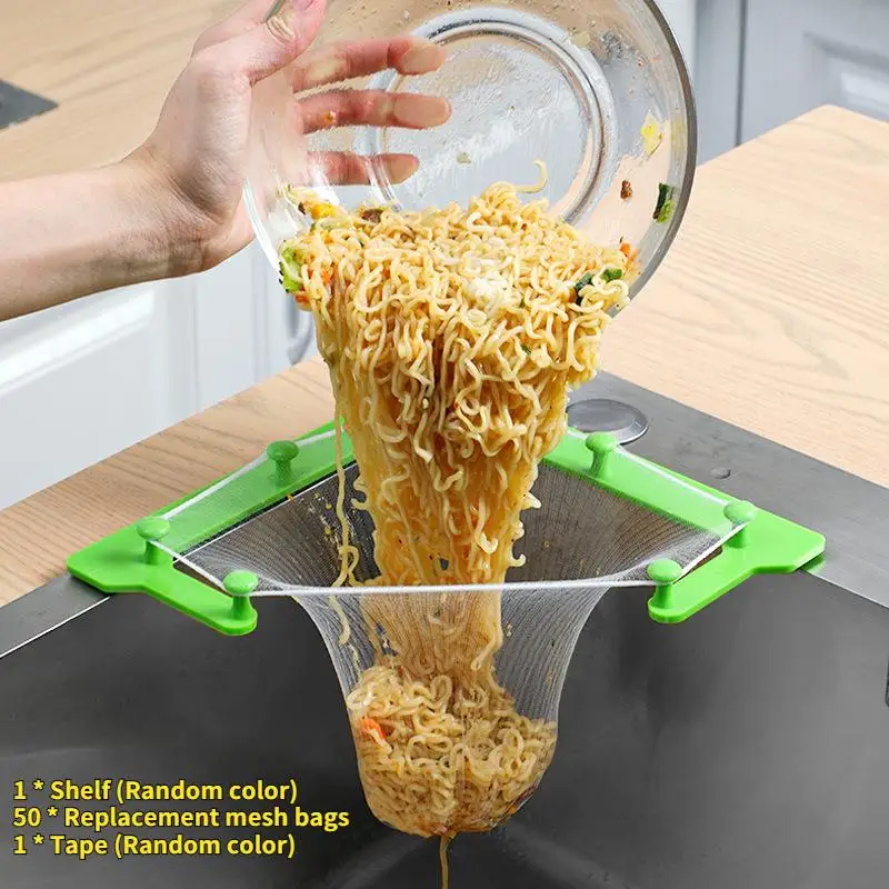 

Kitchen Sink Filter Set Leftovers Sink Mesh Triangle Rack Gadget Strainer Bags Trash Tool Device Sets Drainage Accessories Drain