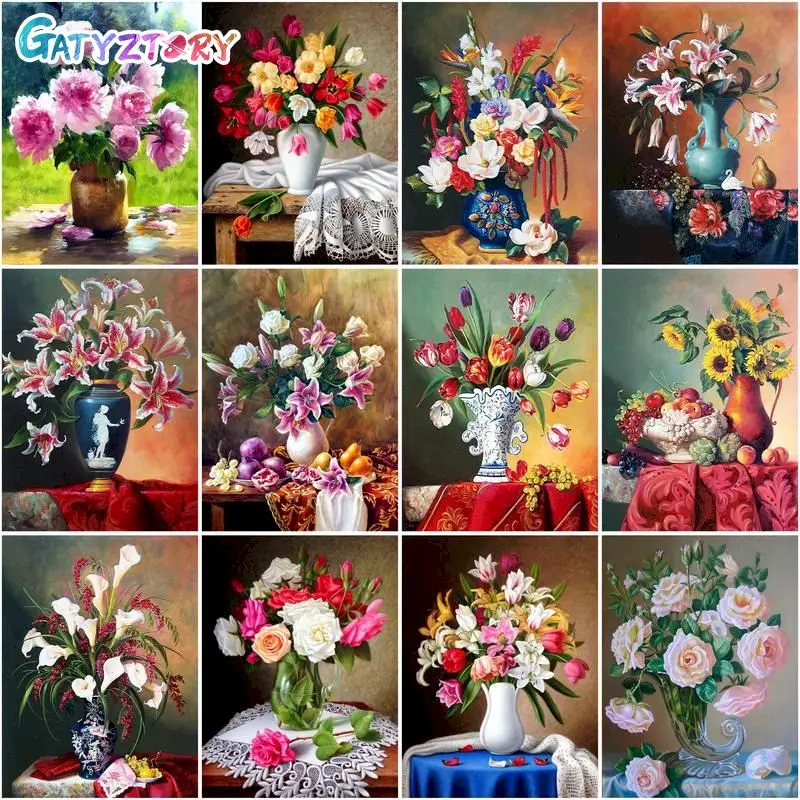 

GATYZTORY Painting By Numbers With Frame DIY Crafts Acrylic Paint Flowers Number Painting ON Canvas Painting For Wall Art 40x50C