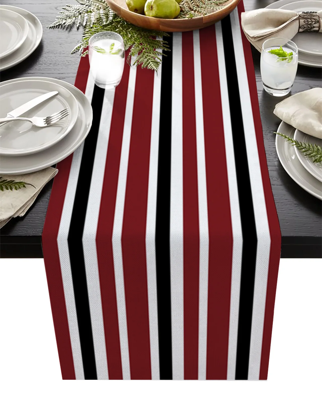 

Red Black White Stripes Modern Table Runner for Living Room Garden Table Decoration Coffee Kitchen Minimalist Tablecloths