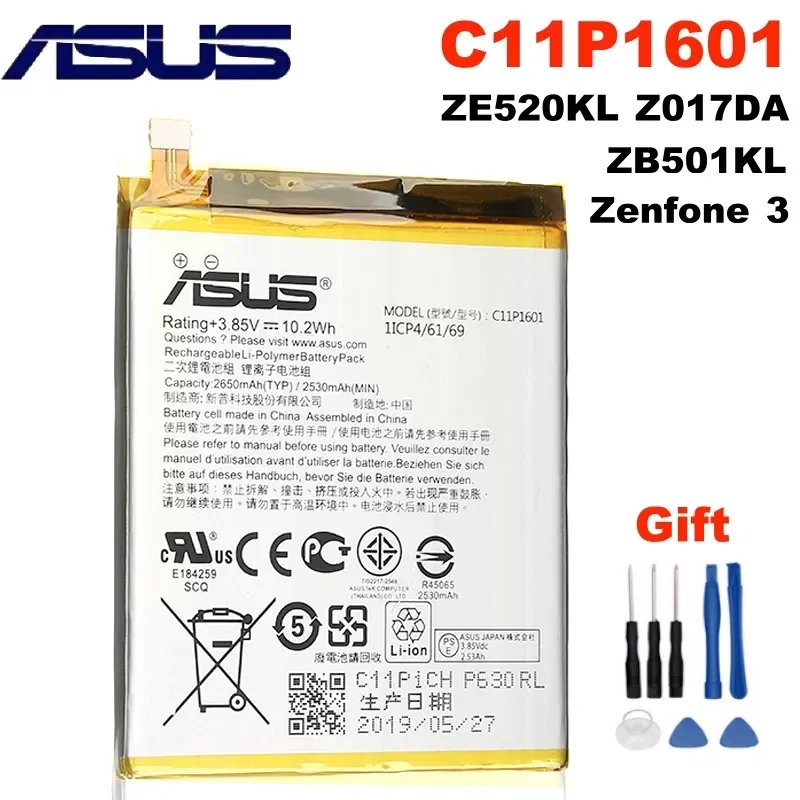 

NEW2023 2650mAh C11P1601 Original Mobile Phone Battery For ASUS Zenfone 3 Zenfone3 ZE520KL Z017DA live ZB501KL A007 + Free Tools