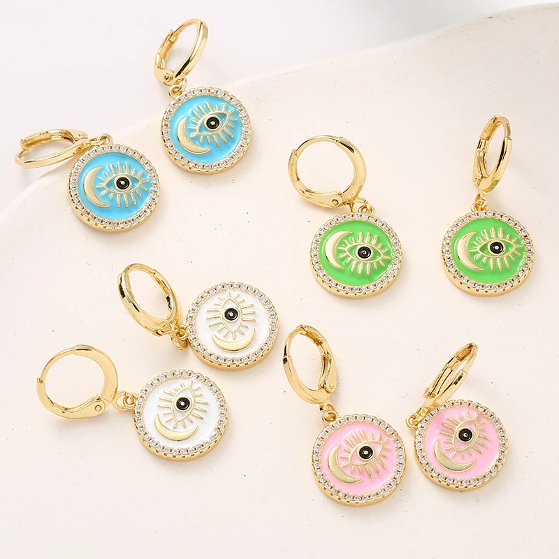 

Dropping Oil Moon Lady Earrings Round Multicolor Female Earrings Fashionable European and American Style Earrings for Women