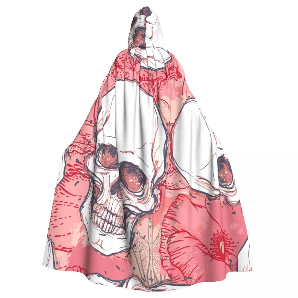 

Skull With Peony Hooded Cloak Polyester Unisex Witch Cape Costume Accessory