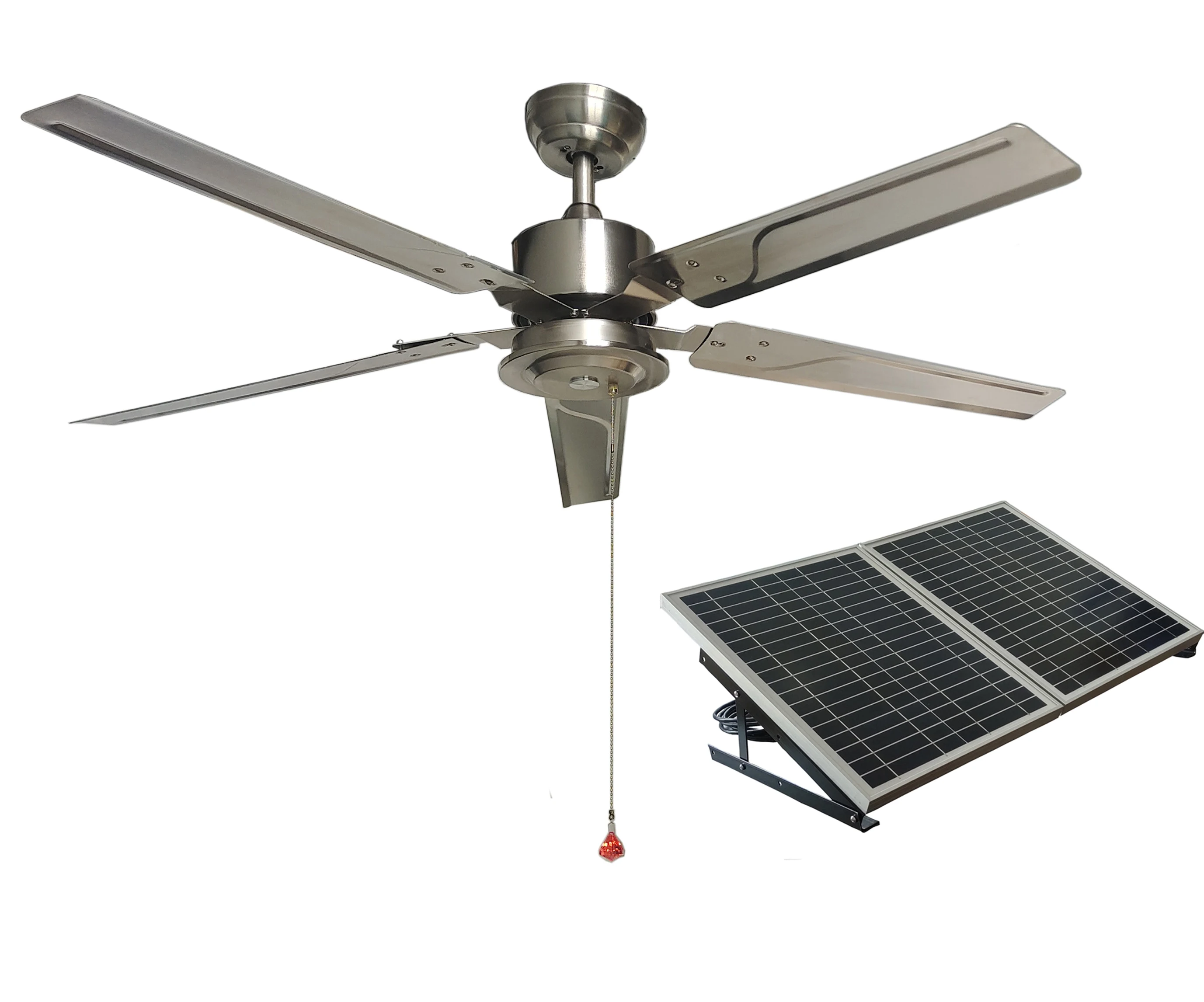 52 Inch Outdoor Solar Ceiling Fan Brushless Motor 40W Solar Panel For Porch Patio Gazebo Pergola Shelter Sunroom Breezeway