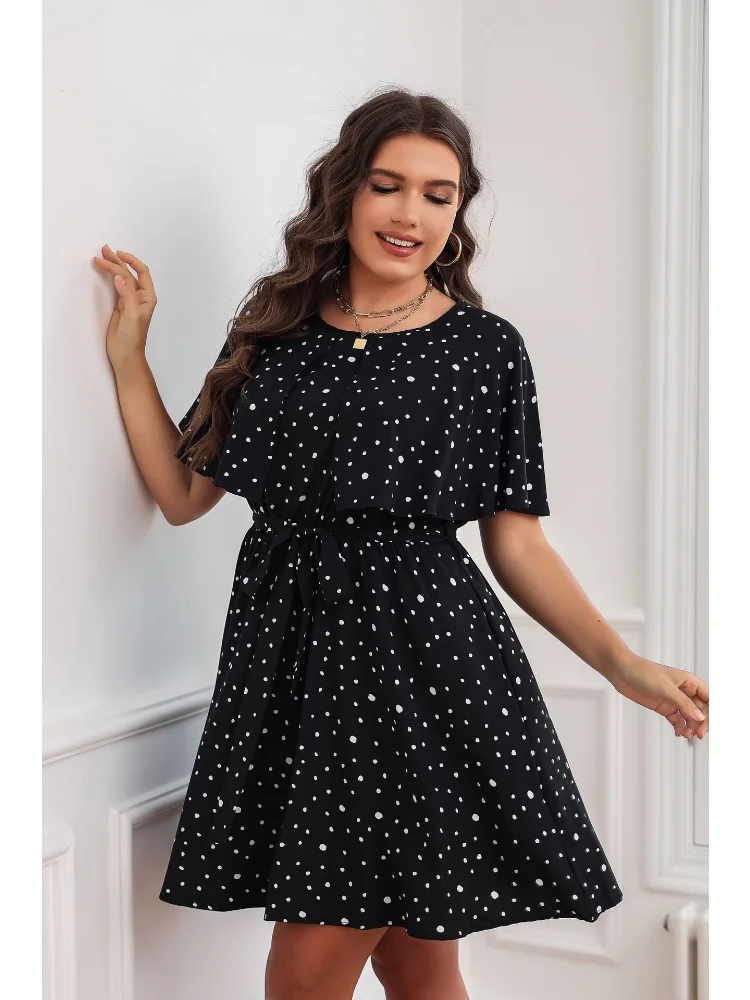 Summer new plus-size women fat mm French polka-dot slimming dress is the first slimming dress plus size women clothing