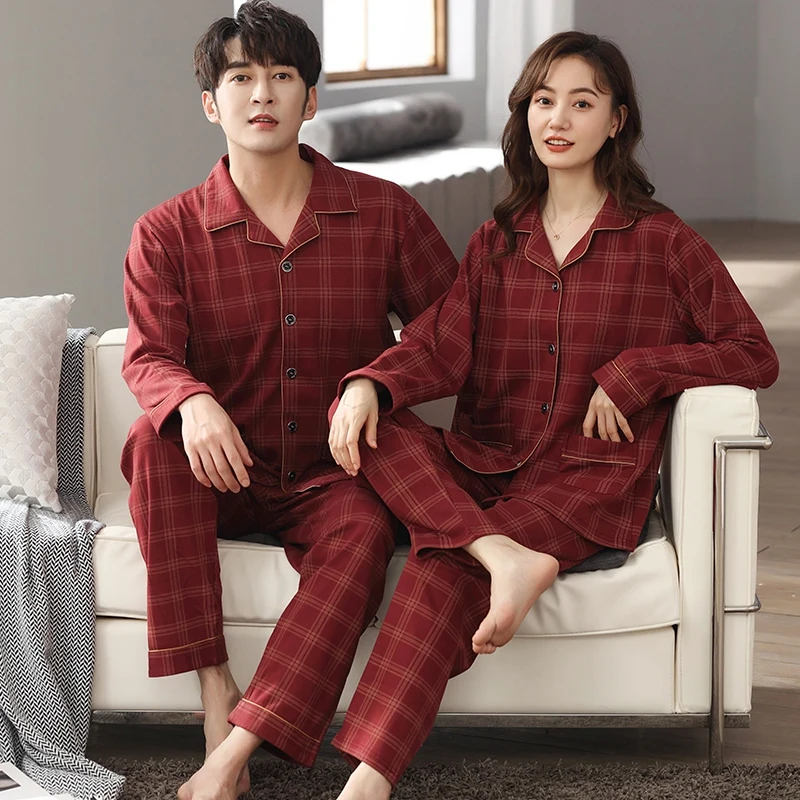 Размера плюс парные повседневные клетчатые хлопковые Пижамные комплекты с