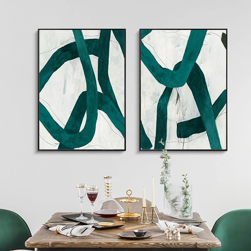 

Abstract Mid Century Modern Green Brush Line Poster Canvas Paintings Wall Art Print Pictures for Living Room Home Decoration