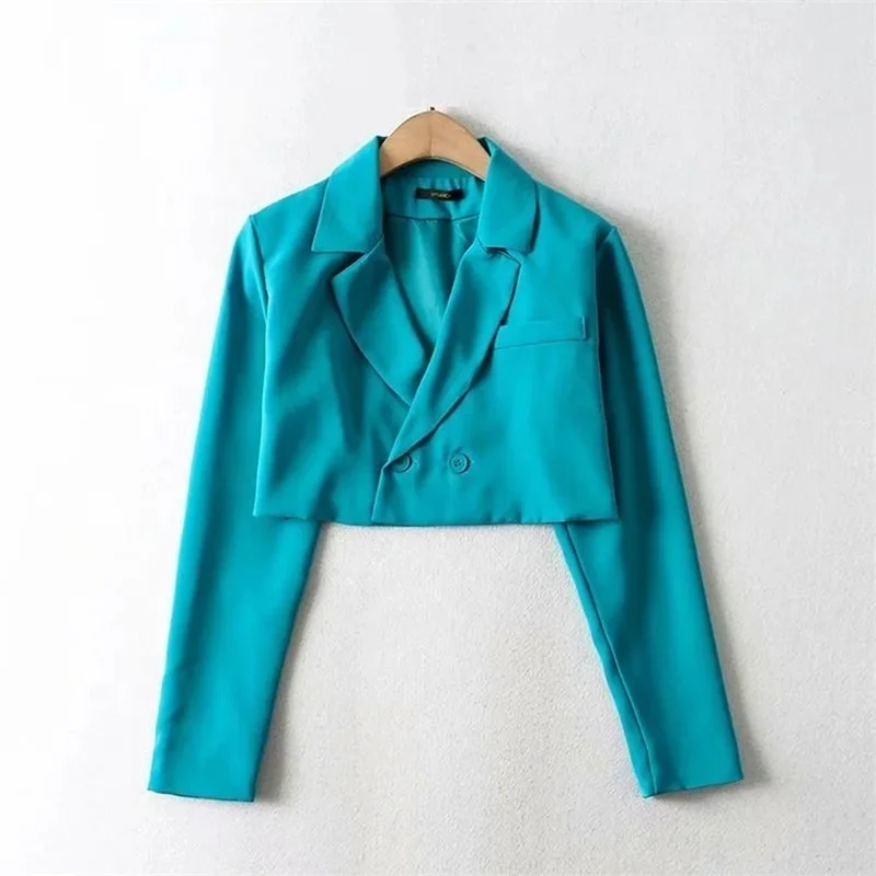 Casual Short Blazer Suit Women Simple Solid Colors Double Breasted Blazer Y2k Girl Cute Fashion Jacket Office Commute Clothing