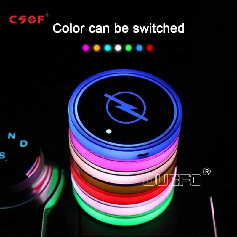 2PCS LED Car Coaster Water Cup Bottle Holder Cup mat For Opel Astra H G J Insignia Mokka Zafira Car Styling Accessories