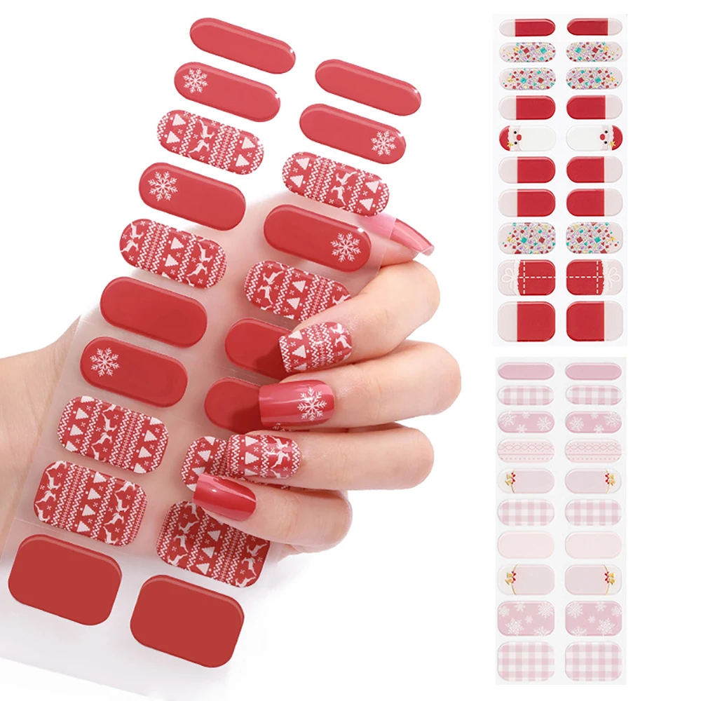 20 советов/аркуш рождественские полуотвержденные гелевые обертывания для ногтей