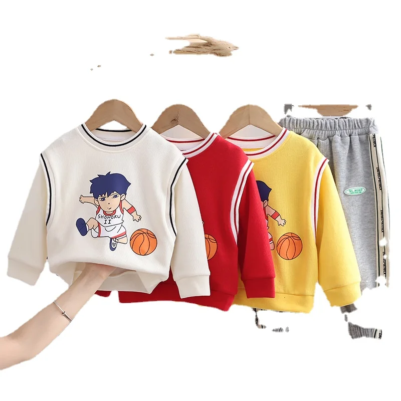 

Boys' Baby Handsome Basketball Set Children's Spring and Autumn Long Sleeve Two-piece Set Baby Autumn Wear 0-4 Ages
