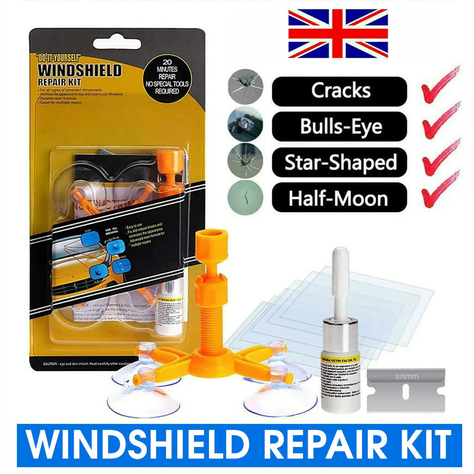 

Комплект для ремонта трещин на ветровом стекле автомобиля