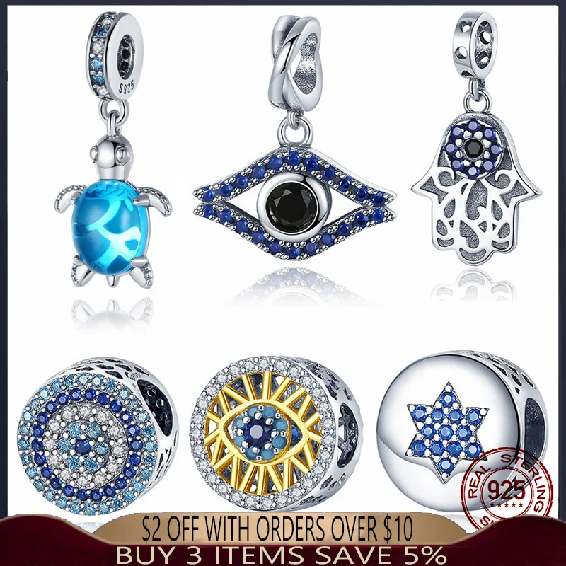 

Hot 100%925 Sterling Silver Evil Eye Pendant Suitable For Original Pandora Bracelet DIY Jewelry Making Female Charm