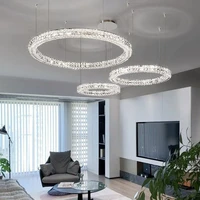 3 sides crystal design pendant light rings chandelier lamp adjustable 3 color lighting fixture for bedroom livingdining room