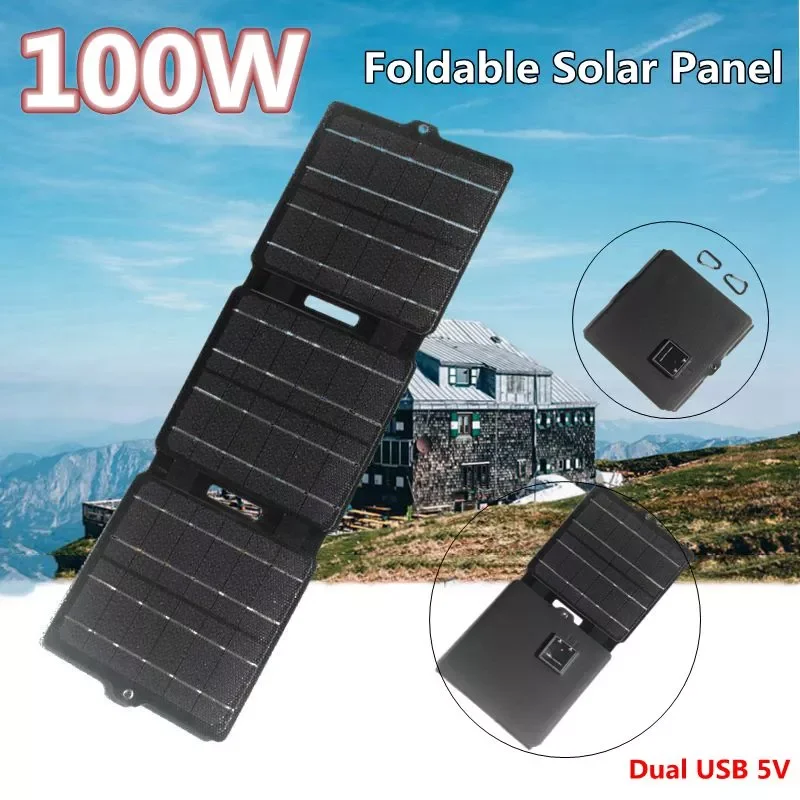 

2023New 100W/200W Foldable Solar Panel Dual USB 5V Solar Charger Waterproof Solar Cell Portable Mobile Power for Outdoor Camping
