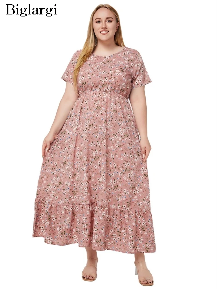 Женское летнее длинное платье с цветочным принтом свободное плиссированное