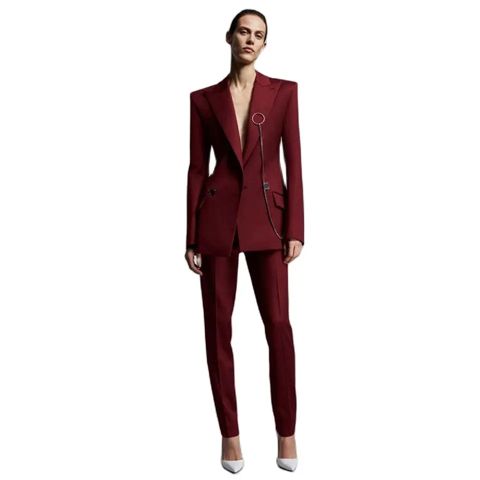 

Wine Red Jacket+Pants Women's Business Suits Office Uniform Designs Women Elegant Formal Ladies Trouser Suit 2 Piece Sets Custom