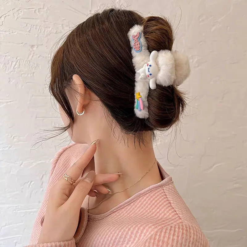 Disney lotso Sanrio autumn and winter plush hair clips cute cartoon accessories for women sweet shark