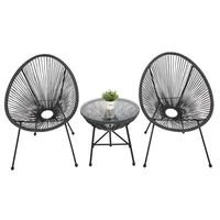 3 Piece Terrace Bistro Set Outdoor Furniture Set Pe Rattan Wide Chair and Glass Top Side Table for Balcony Garden Deck Backyard