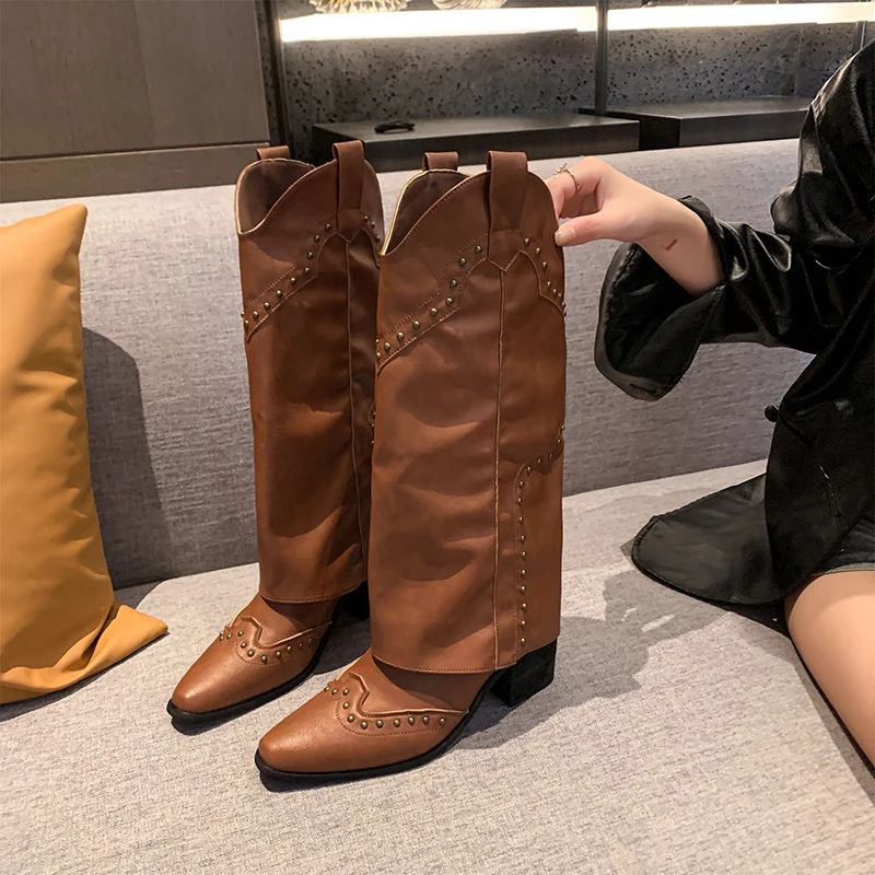Женские ботинки Cowgirl модные женские элегантные без шнуровки на квадратном