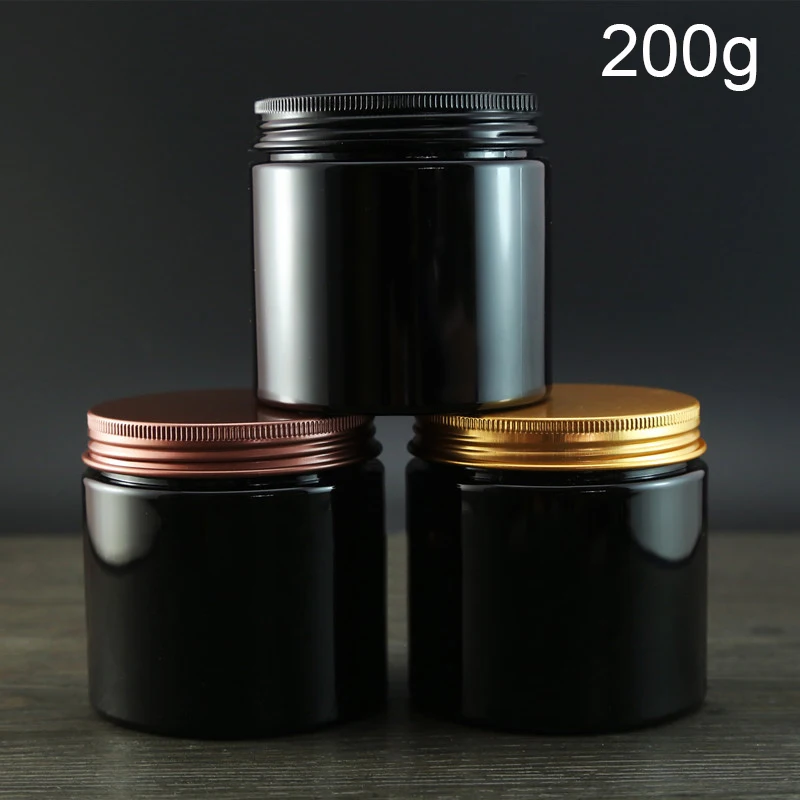 

200g Black Plastic Jar 7oz Empty Cosmetic Container 200ml Refillable Body Lotion Facial Mask Cream Packaging Bottle 20pcs