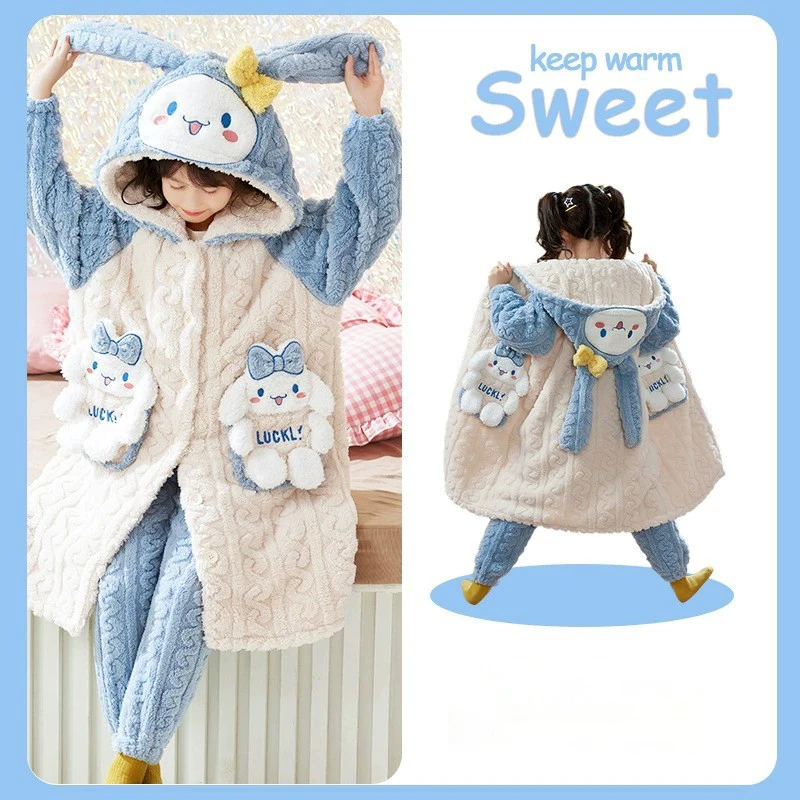 

Sanrios Hello Kittys детская Коралловая флисовая Пижама Аниме осень/зима утепленная кавайная мультяшная Детская домашняя одежда для средней школы
