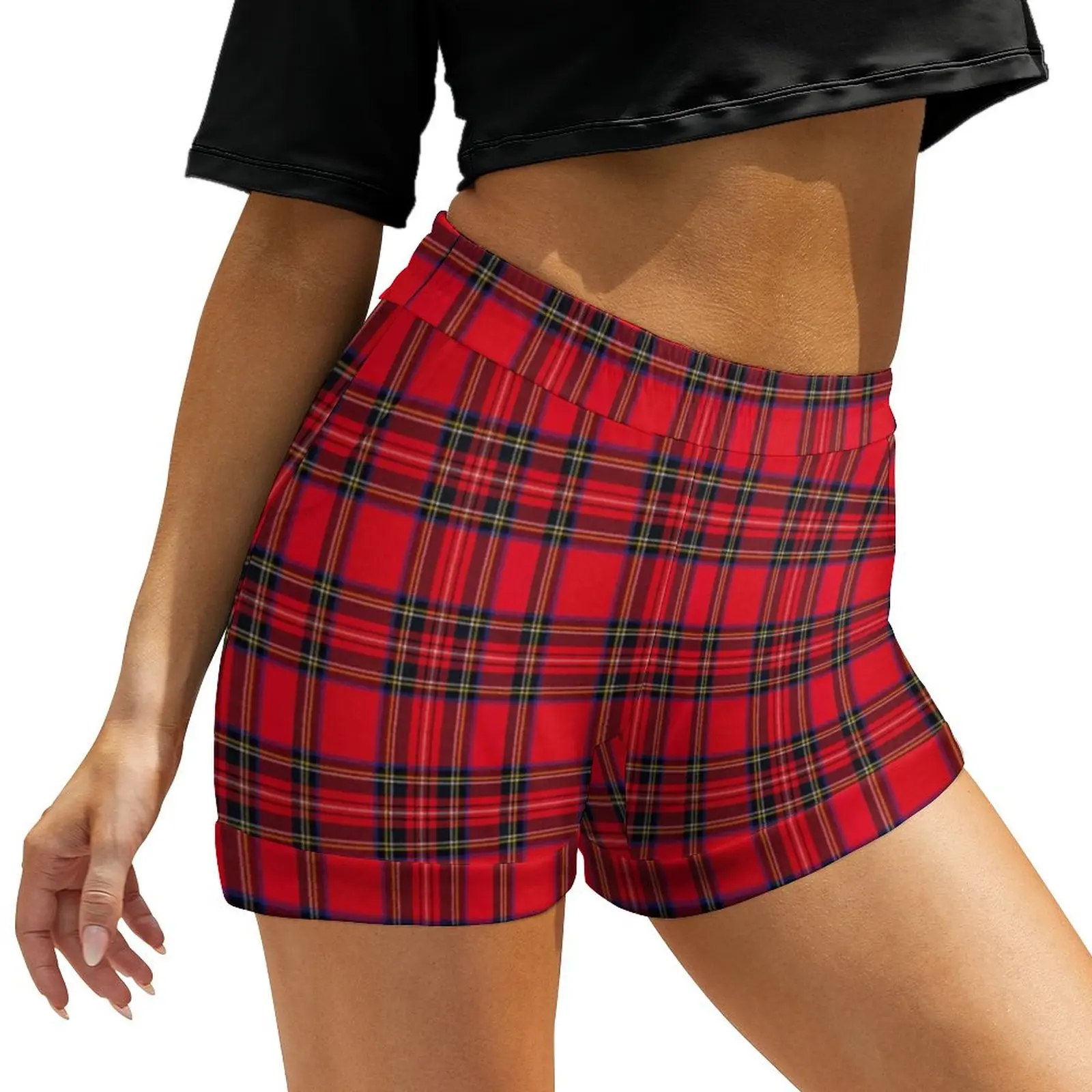 

Red Black Plaid Shorts Vintage Royal Tartan Oversize Korean Fashion Shorts Cute Short Pants Womens Pattern Bottoms