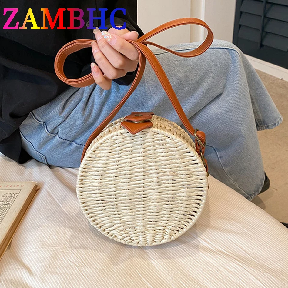 

Fashion Summer Designer Circular Handmade Weave Straw Small Shoulder Bags for Women 2023 Brand Lady Casual Crossbody Bags Resort