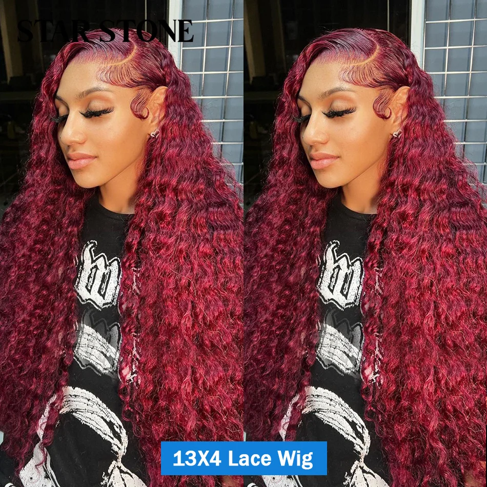 Ed Lace Front Human Hair Wigs Deep Wave Burgundy 13x4 Hd Transparent Lace Frontal Wig Glueless Wine Red Wig For Women