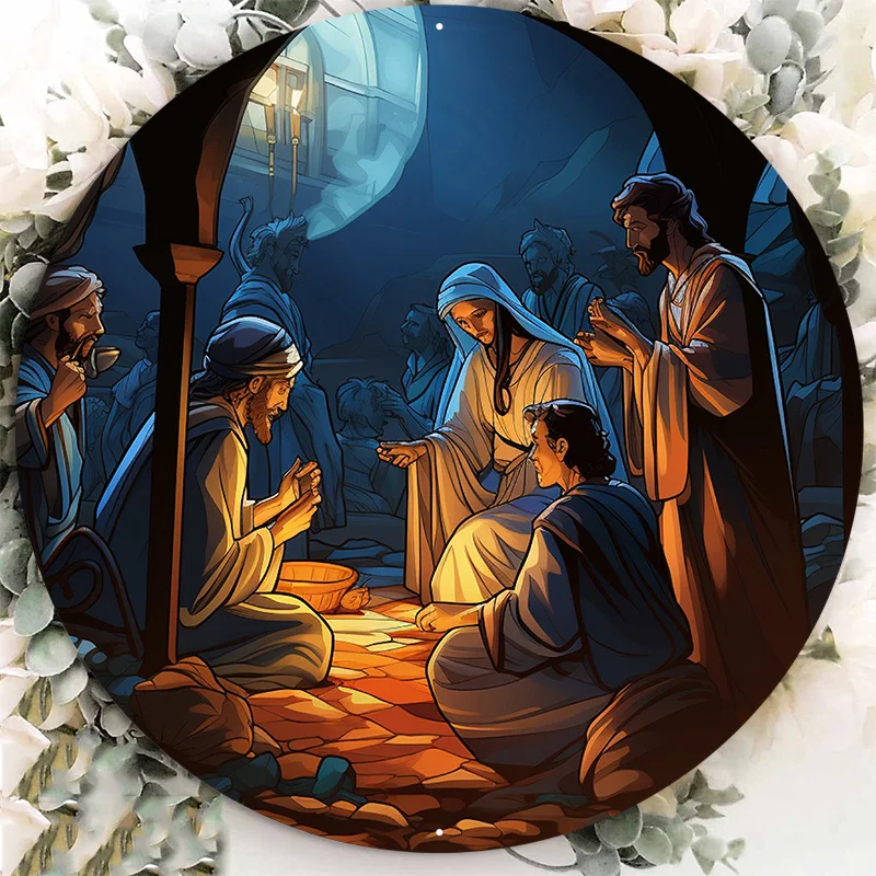 Алюминиевый металлический праздничный знак на тему Рождества круглый подходит