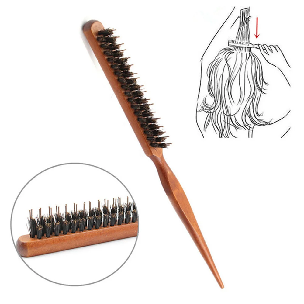 

1pc Professional Salon Back Hair Brushes Boar Bristle Wooden Comb Slim Line Hairbrush DIY Barber Hairdressing Styling Tools