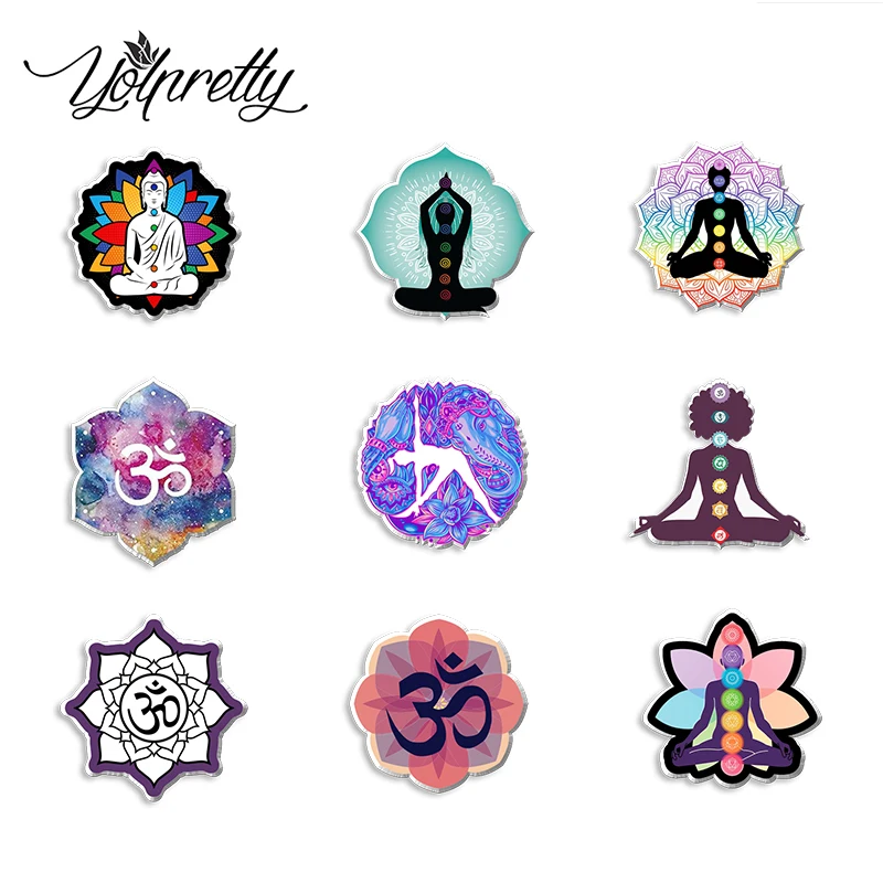 

2023 New Arrival Fashion Yoga Chakra Om Meditation Graffiti Handcraft Acrylic Epoxy Badge Pin Lapel Pins