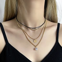 aprilwell vintage pendant necklace for women charms geometric crystal simple female choker chains fashion jewelry accessories