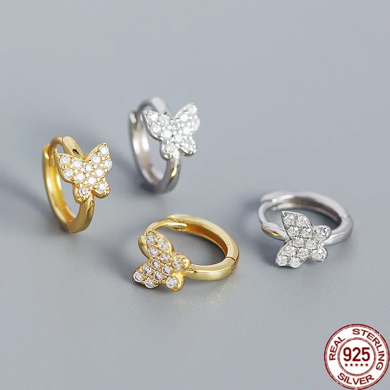 

BABIQU E0448 Early Spring Design Sense S925 Silver Ins Metal Style Exquisite Butterfly Zircond Inlaid French Drop Earrings