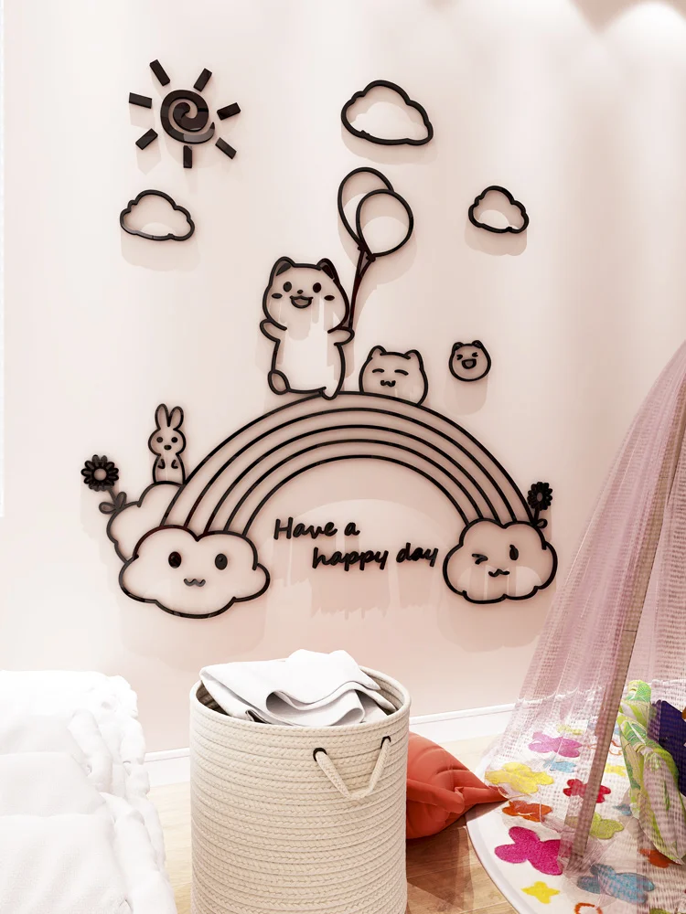

WS256 Cute children's room stereo wall stickers self-adhesive boys and girls bedroom bedside layout kindergarten ring creation