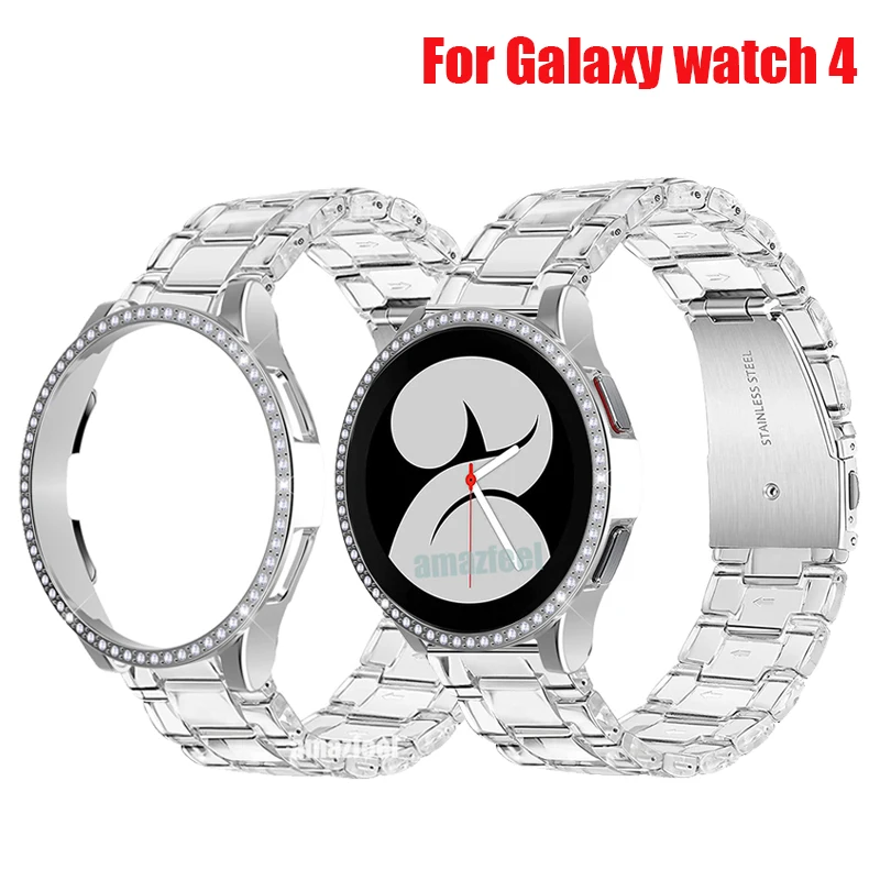 

Ремешок полимерный прозрачный для Samsung Galaxy Watch 4 44 мм 40 мм, защитный браслет с бриллиантами для Galaxy watch 4 Active 2 40 мм 44 мм