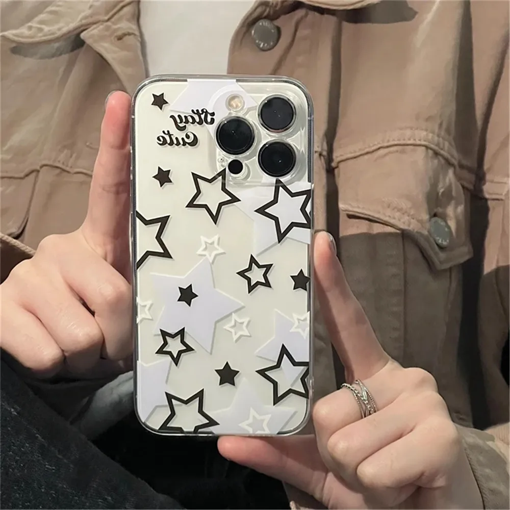 

Ottwn Korean Cute Y2k Star Transparent Phone Case For iPhone 14 13 12 11 Pro Max X XR 7 8 Plus Shockproof Soft Covers Back Funda