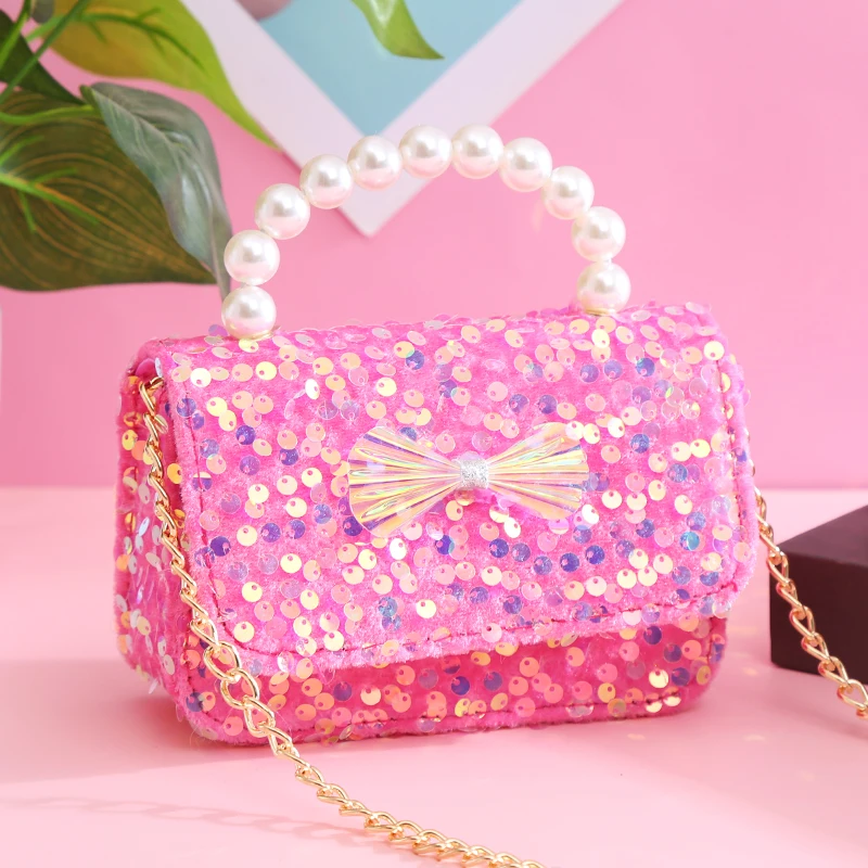 

2023 New Kids Sequins Crossbody Bags for Girls Coin Wallet Pouch Cute Child Baby Bowknot Purses and Handbags Gift