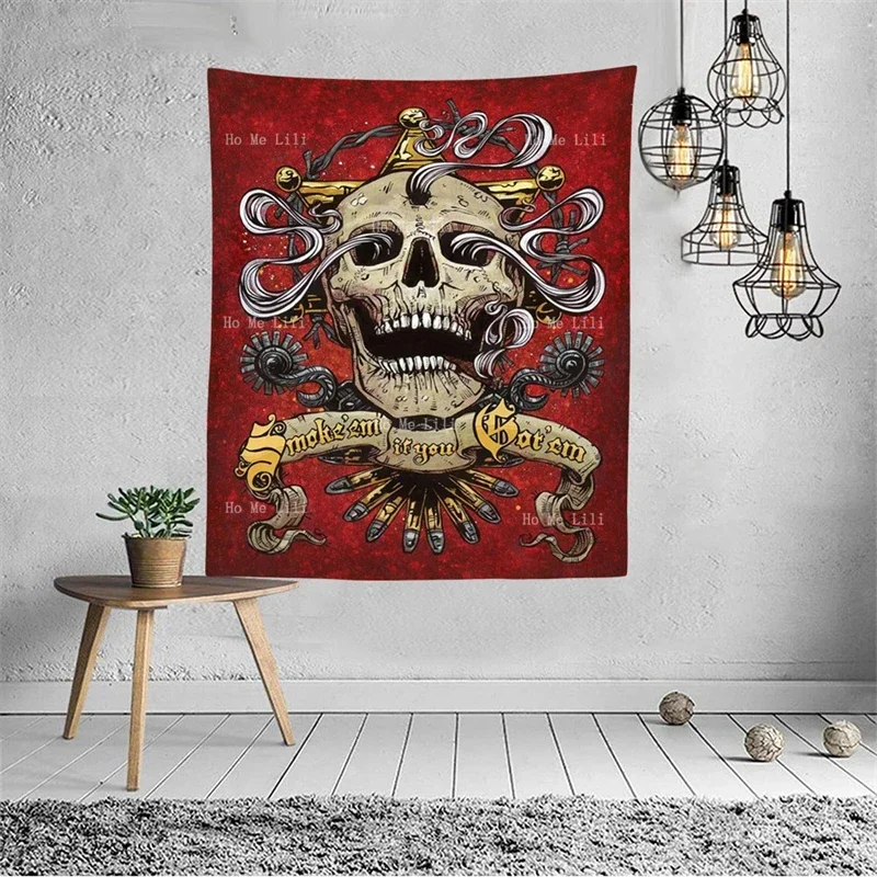 Фото Карта Таро смерти Moth Outlaw Флаг Gunslingers Логотип Stoner Art Скелет Хиппи Настенный тканевый гобелен от Ho Me Lili №2