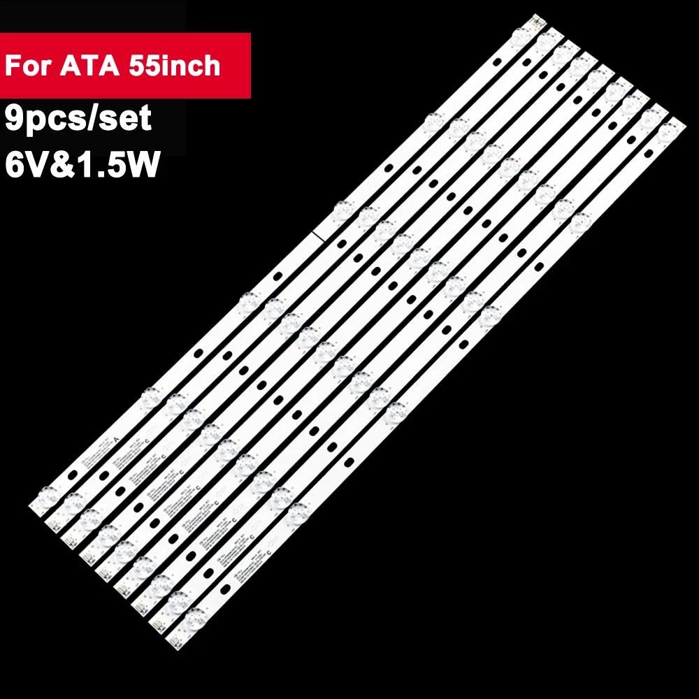 

577mm 6V 1.5W Backlight Led TV Strip For ATA 55inch JS-D-JP5510-A61EC 9Pcs/Set Led Strip Bar Light 55QHQJP E55EU EP1000_MCPCB